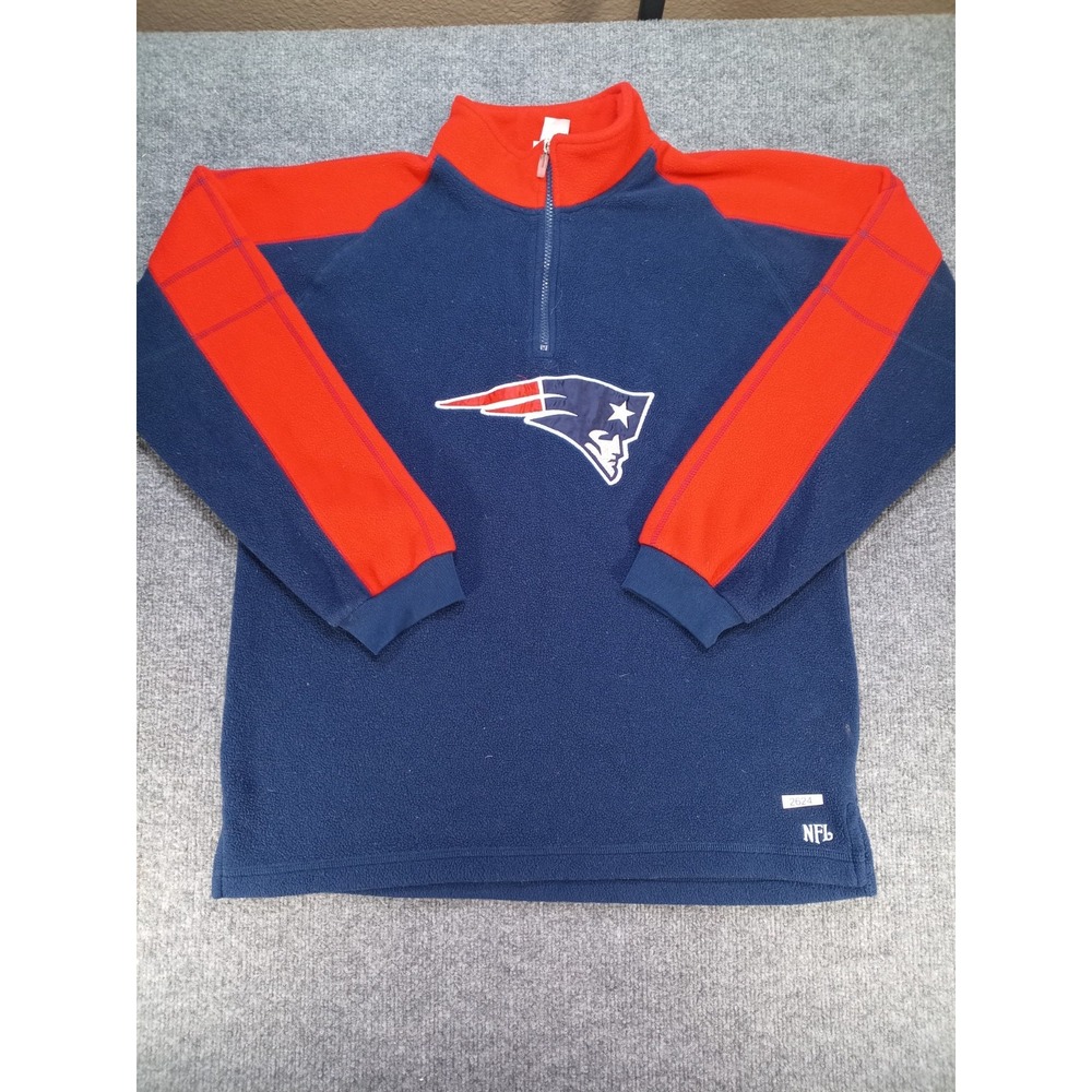 New England Patriots NFL Fleece 1/4 Zip Pullover Navy Red Embroidered Mens XL